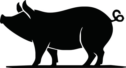 Pig silhouette. Vector illustration of black icon logo pig silhouette isolated on white. Outline shadow shape pork, side view profile.