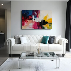 Stylish living room design featuring abstract art modern home interior decor contemporary style cozy atmosphere aesthetic appeal