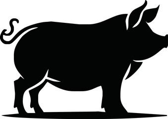 Pig silhouette. Vector illustration of black icon logo pig silhouette isolated on white. Outline shadow shape pork, side view profile.