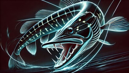 a predatory pike created with neon effects