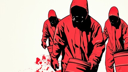 A team sealing toxic barrels in a hazardous area, preparing them for safe transport to disposal sites.