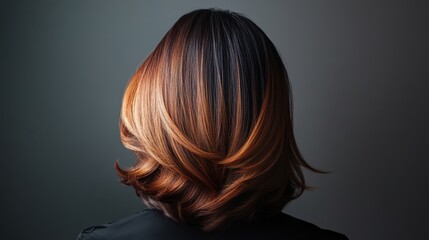 Naklejka premium Elegant hairstyle with warm tones and soft curls displayed against a dark background