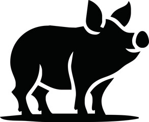 Pig silhouette. Vector illustration of black icon logo pig silhouette isolated on white. Outline shadow shape pork, side view profile.