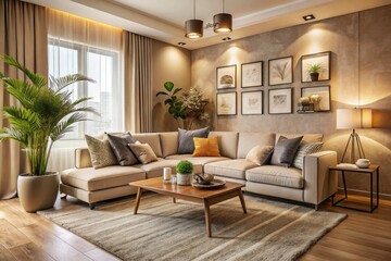 Modern Beige Living Room Corner with Elegant Decor and Natural Light for Cozy Home Interiors