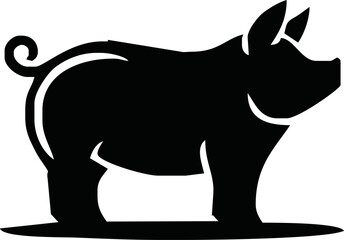 Pig silhouette. Vector illustration of black icon logo pig silhouette isolated on white. Outline shadow shape pork, side view profile.