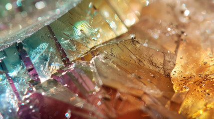 Artistic close-up of a crystal prism, capturing subtle colors and fine textures