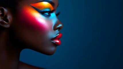 side profile of diffrent races and ethnicties woman with heavy fashional color make-up