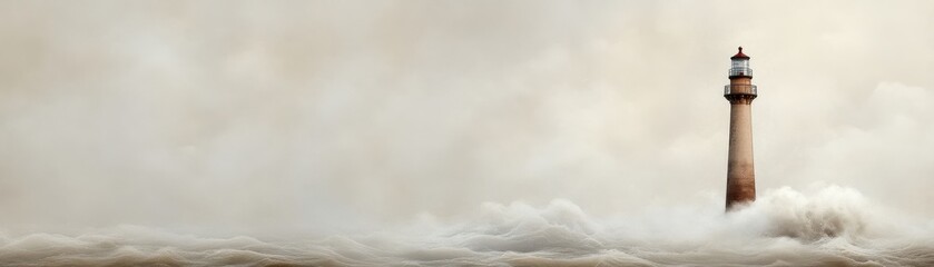 A solitary lighthouse stands tall amidst crashing waves, symbolizing guidance and resilience against a stormy backdrop.