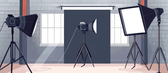 Photo Studio Setup with Lighting Equipment and Backdrop