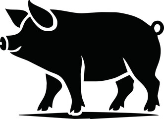 Pig silhouette. Vector illustration of black icon logo pig silhouette isolated on white. Outline shadow shape pork, side view profile.