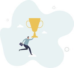 Big success or achievement, winning large business scale or challenge and effort to win award concept.flat characters.