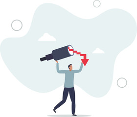 Economic forecast downturn, vision to see recession, stock market crisis or financial failure, inflation going down concept.flat characters.