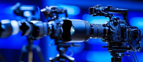 Fototapeta premium A professional camera with a blue background