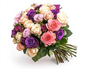 Assorted Roses Bouquet. Colorful Floral Decoration in Pink for Birthday or Anniversary Gift