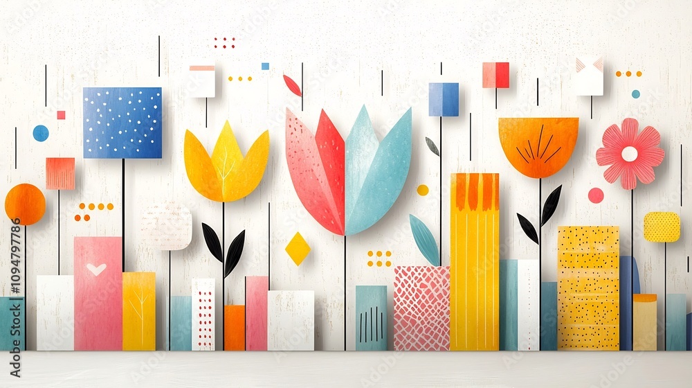 Fototapete vibrant and colorful geometric flower art with abstract vintage patterns creating a seamless spring 