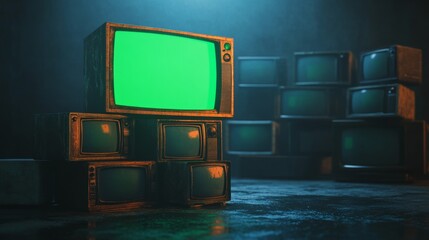 Old Televisions in a Dark, Empty Room