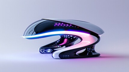 Futuristic hover pod with sleek streamlined design and dynamic curved shape  This conceptual electric vehicle represents innovative eco friendly transportation of the future