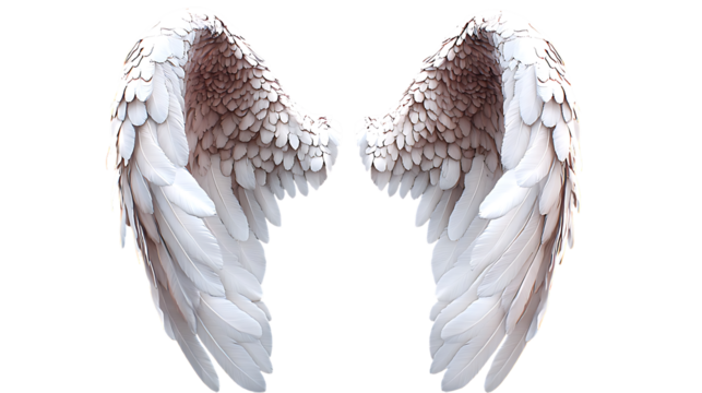 A pair of symmetrical, mirrored wings displayed against a white background, by copyspace.