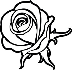 Rose flower black line icon. Decorative tattoo