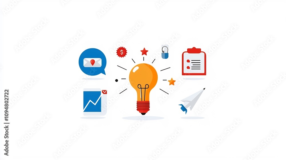Aufkleber set of 15 icons focusing on various digital marketing elements such as goal setting creative process