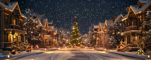 creative. hyper realistic christmass scene we see a street