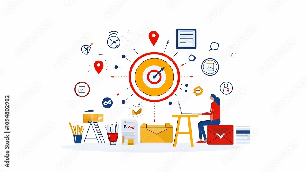 Poster minimalistic digital marketing icon set featuring 15 unique designs representing various business an