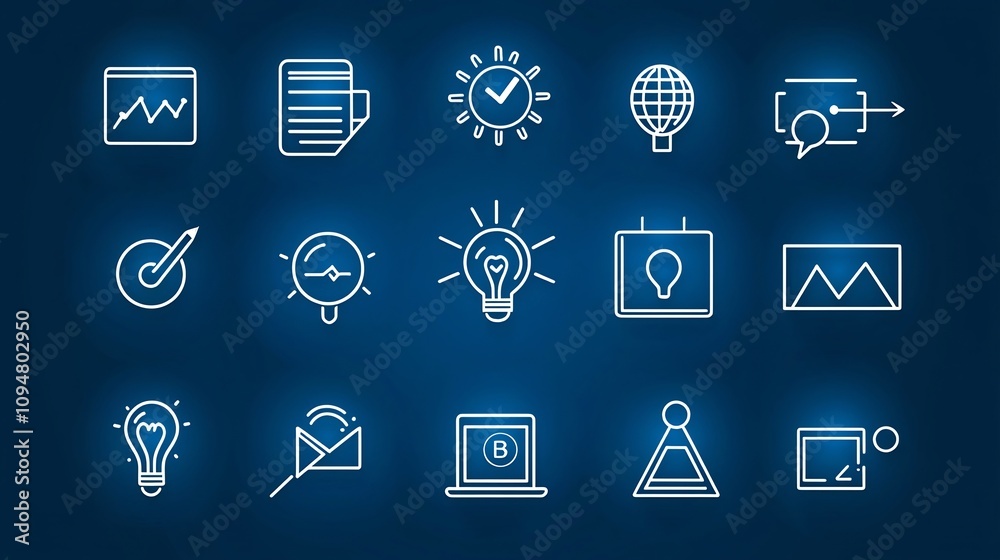 Aufkleber collection of 15 digital marketing outline icons illustrating key business concepts like teamwork st