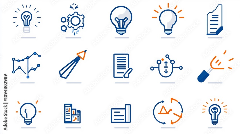 Aufkleber A set of digital marketing outline icons that visually represent important business concepts such as teamwork strategy growth performance and data analytics in a clean minimalist