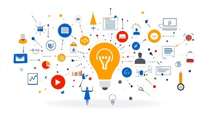 showcasing a collection of digital marketing icons that visually represent the process flow teamwork dynamics and effective communication strategies essential for business success and growth