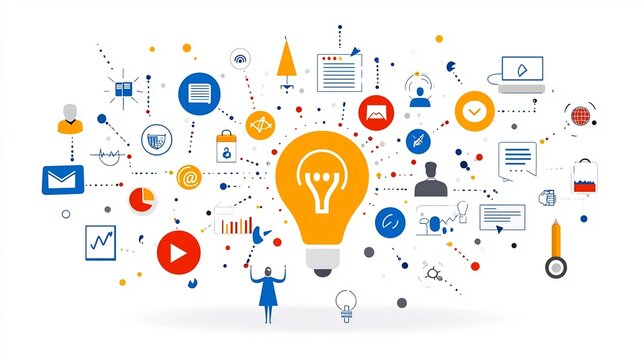 showcasing a collection of digital marketing icons that visually represent the process flow teamwork dynamics and effective communication strategies essential for business success and growth