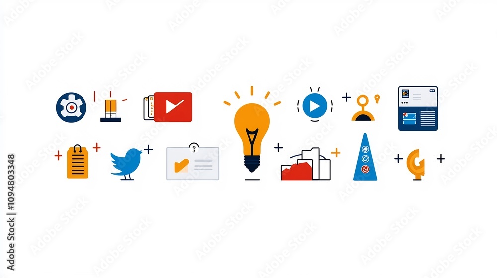 Poster set of 15 minimal icons covering digital marketing concepts such as success innovation and campaign 