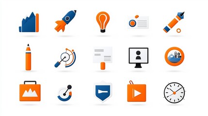 Comprehensive set of 15 professional digital marketing management icons designed to enhance workflow track success metrics and optimize business processes for enhanced productivity and growth