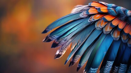 Obraz premium A vivid feather headdress with intricate layers shines against a soft blurred backdrop