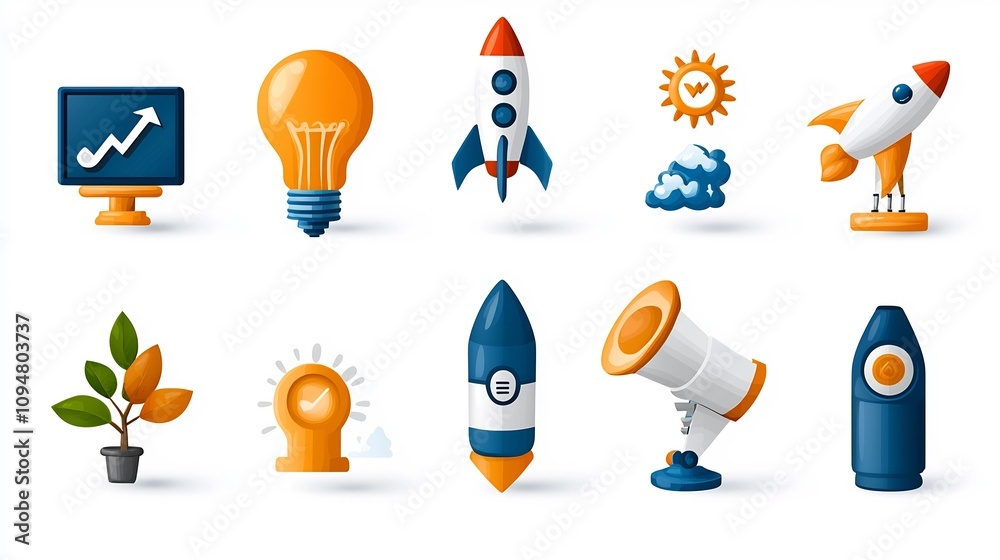 Poster Creative collection of digital marketing icons in an outline style focusing on management strategies work processes and achieving project goals for business and technology