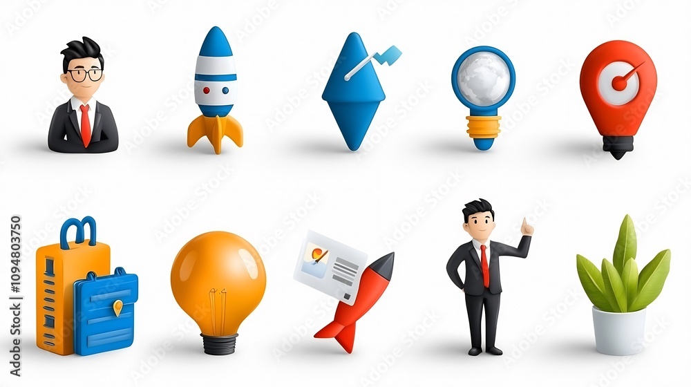 Poster Comprehensive set of modern digital marketing icons emphasizing project planning goal setting process efficiency and collaborative teamwork for business and technology solutions