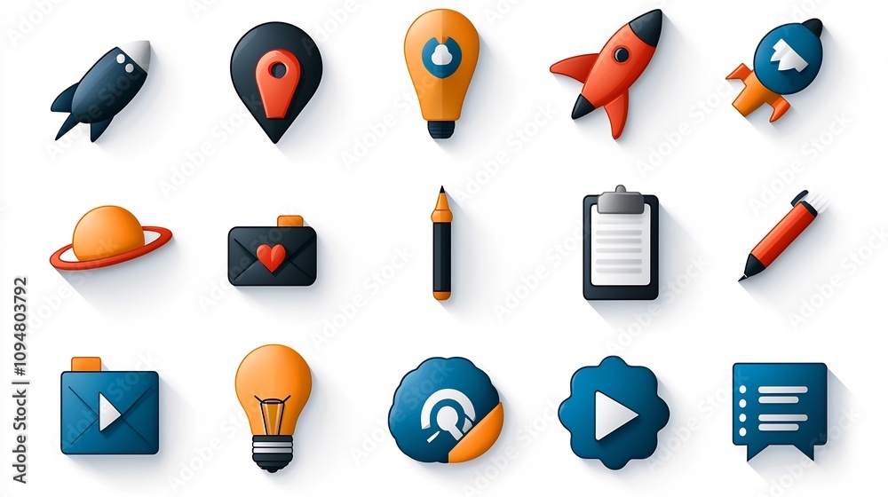 Poster minimalist yet impactful digital marketing icons in an outline style highlighting key management str