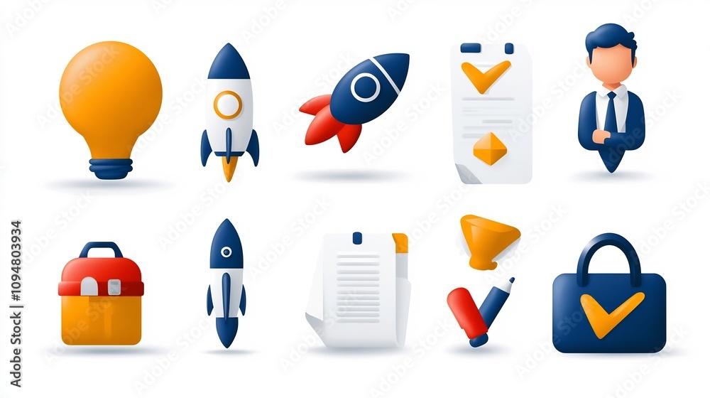 Aufkleber Concise Digital Marketing Icons Visualizing the Workflow Project Execution Teamwork Strategies and Goal Achievement Concepts for Business and Corporate Presentations