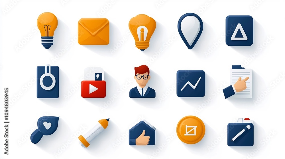 Poster Set of digital marketing icons illustrating the workflow project execution teamwork strategies and goal achievement for business success and growth