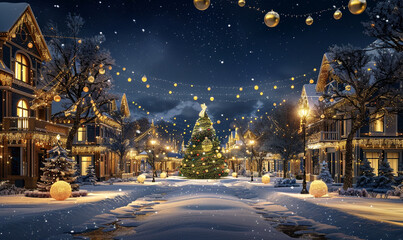 creative. hyper realistic christmass scene we see a street