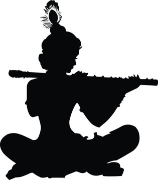 black silhouette krishna playing flute clip art preview