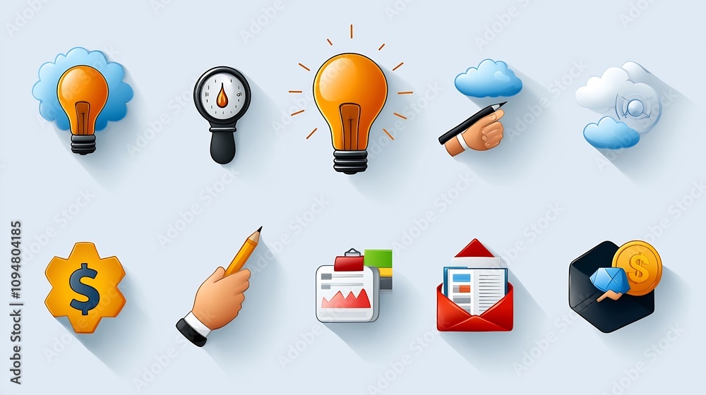 Poster Comprehensive outline set of 15 digital marketing icons designed to visually represent management production work processes project coordination