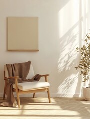 Minimalist Room Featuring Wooden Chair and Blanket