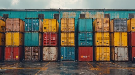 Fototapeta premium Stacked Cargo Containers in a Port