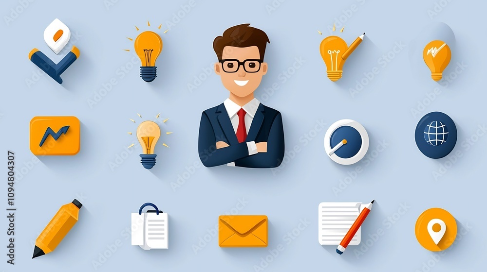 Poster comprehensive set of minimal black outline digital marketing icons illustrating project planning pro