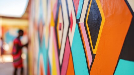 Naklejka premium Artisans are creating vibrant Ndebele murals on a traditional house in Cape Town