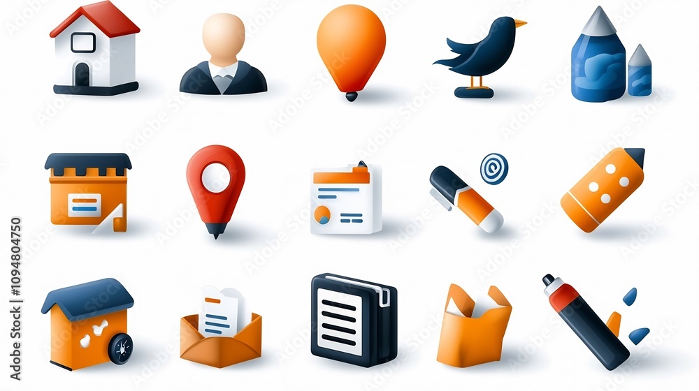 Aufkleber set of minimalist black and white outline icons representing key elements of digital marketing strat