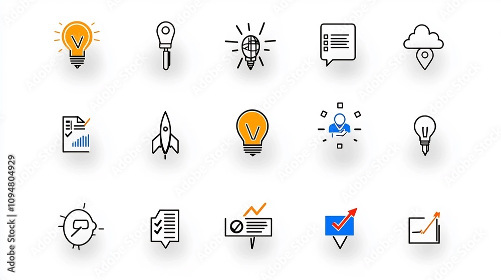 Poster this comprehensive set of black and white outline digital marketing icons showcases a wide range of 