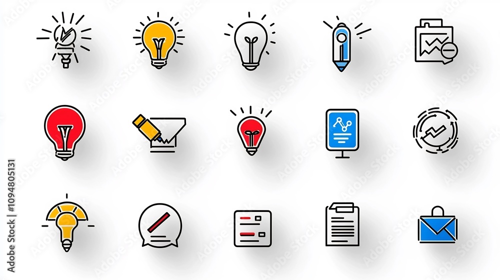 Poster Clean and Professional Design of 15 Black and White Outline Digital Marketing Icons Highlighting Goal Setting Workflow Optimization and Management Strategies