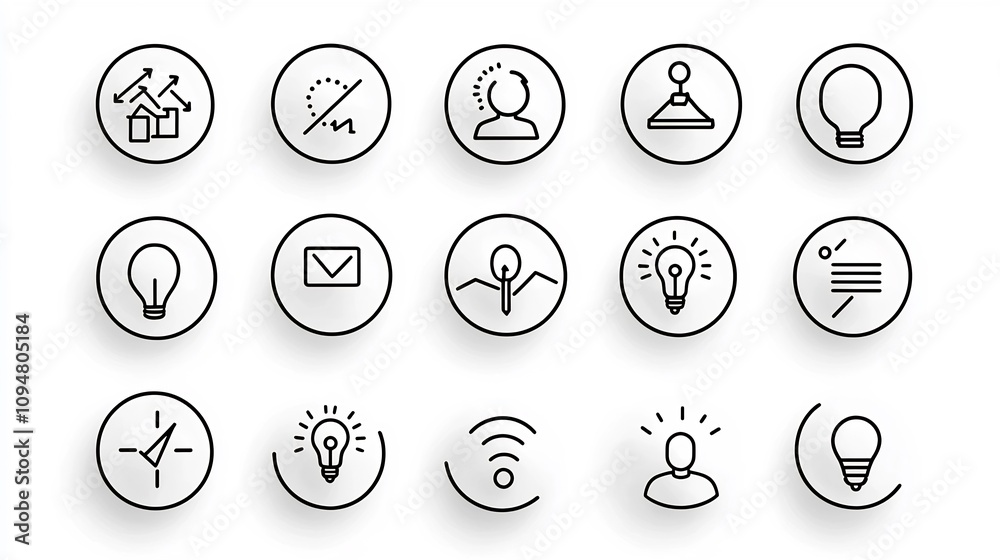 Poster set of 15 modern black and white outline icons illustrating various digital marketing aspects such a
