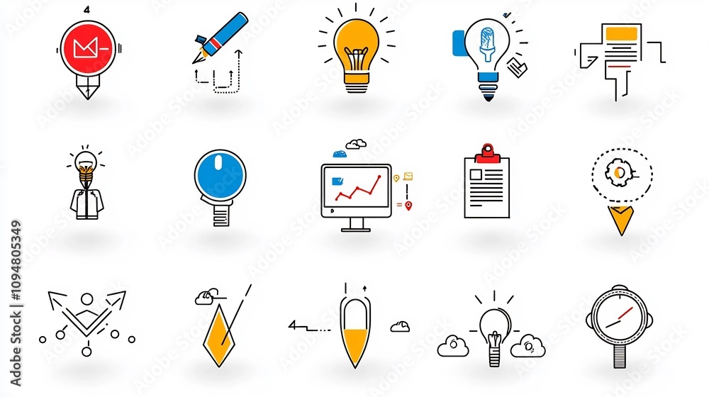 Fototapete a collection of minimalist black and white outline icons symbolizing key digital marketing themes su